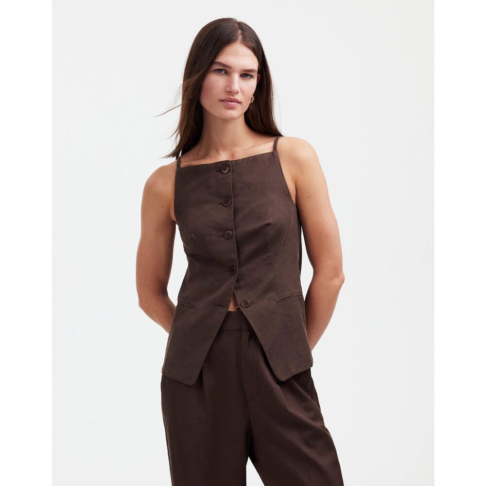 Madewell Brown Button-Front Sleeveless Vest